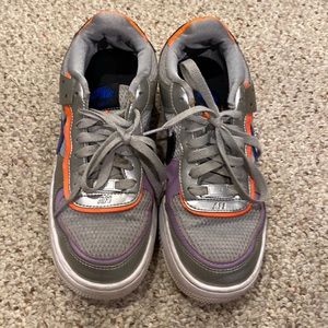 Nike Air Force one women sneakers size 7, silver purple orange blue good cond
